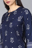  Women Navy Blue Floral Printed Kurta Set With Dupatta