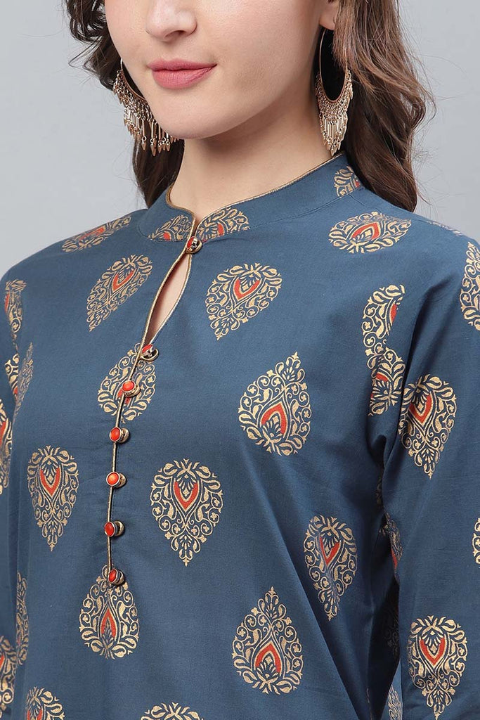   Printed Simple Navy Blue Kurti