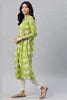   Green And White Cotton Printed A Line Kurta