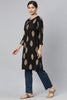  Women Black Floral Printed Keyhole Neck Kurta