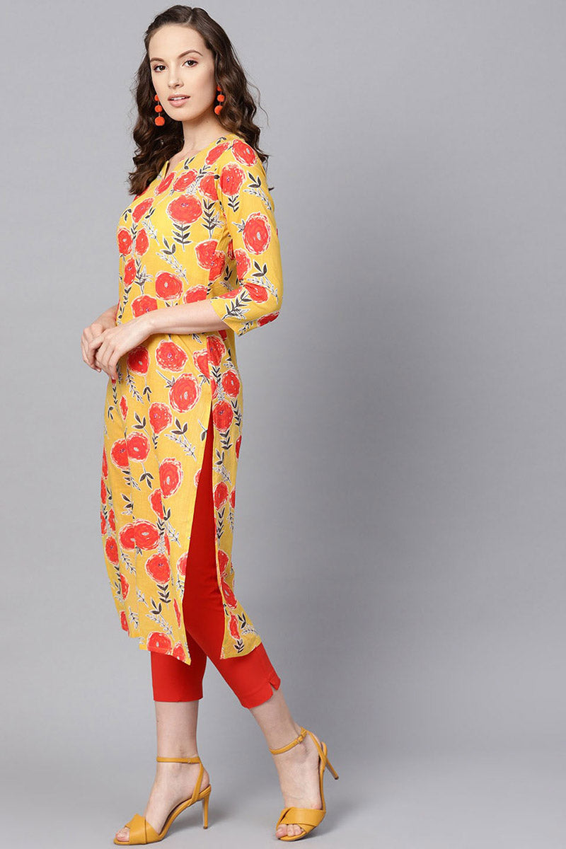   Printed Stylish Yellow Color Kurti