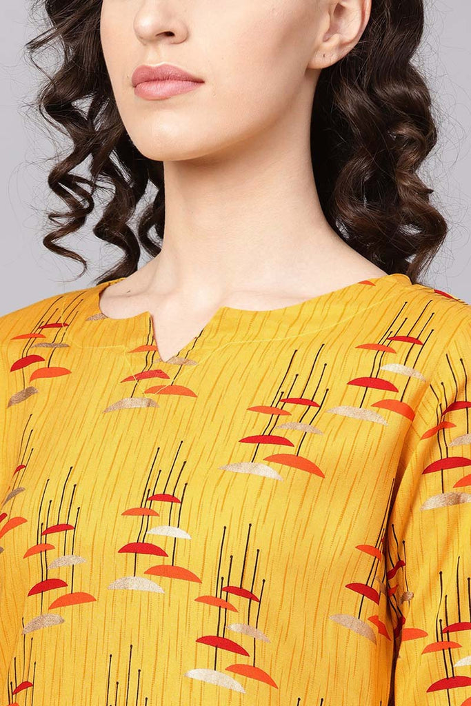   Beautiful Printed Mustard Color Cotton Fabric Kurti