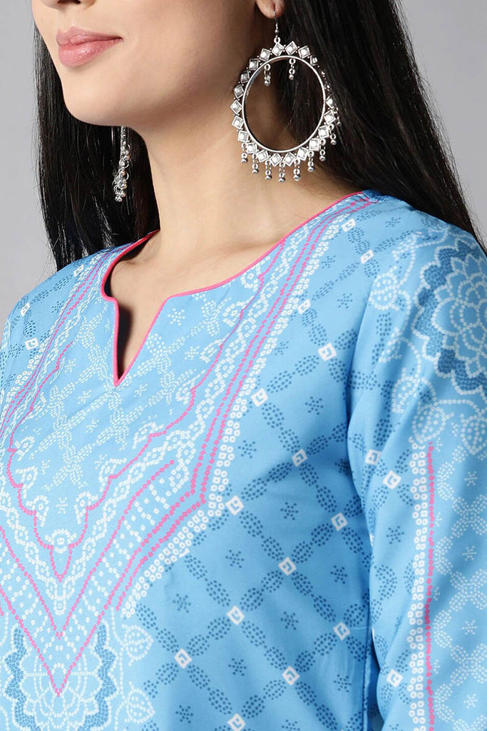  Women Blue Ethnic Motifs Printed Panelled Kurta with Skirt With Dupatta Set