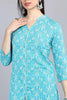  Women Turquoise Blue Ethnic Motifs Printed Pure Cotton Kurta