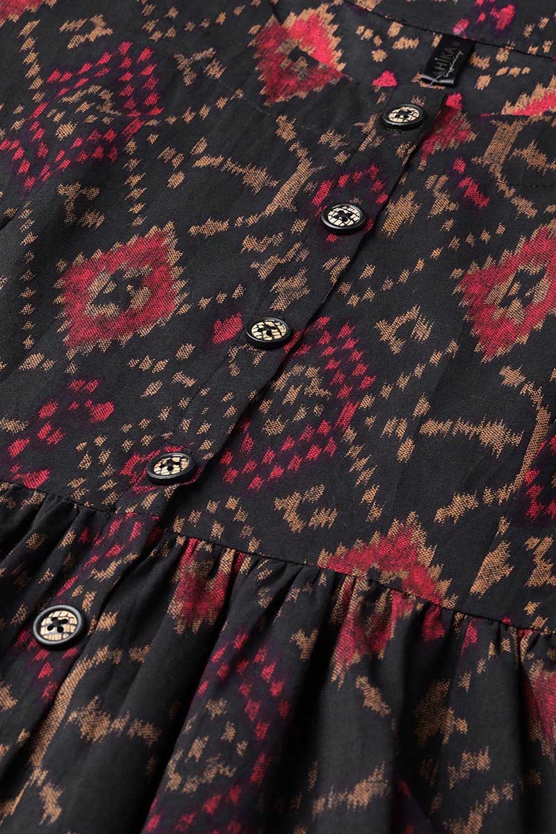 Black & Maroon color cotton fabric Printed A-Line Kurta