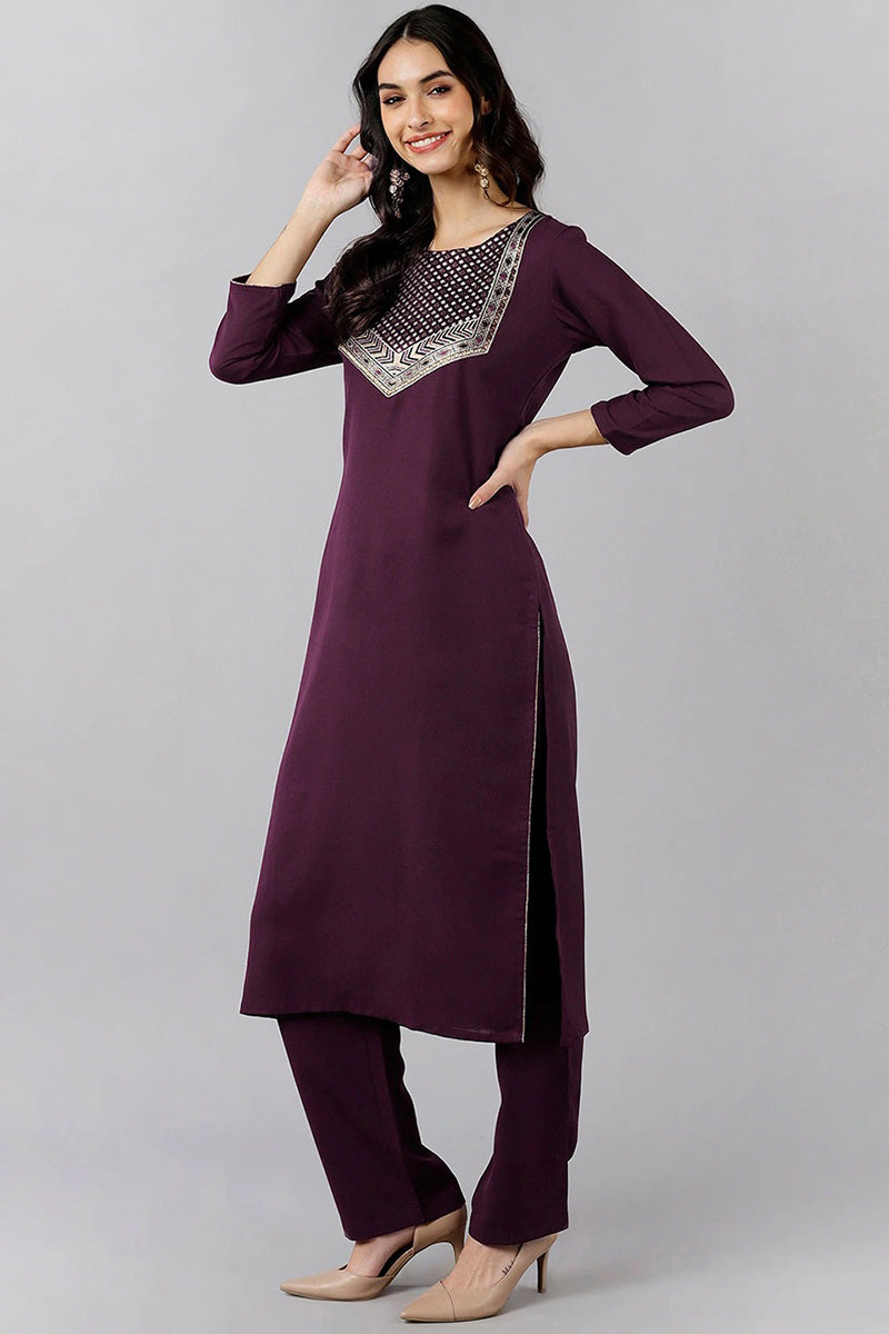  Women Burgundy Solid Woven Design Kurta Trousers With Dupatta