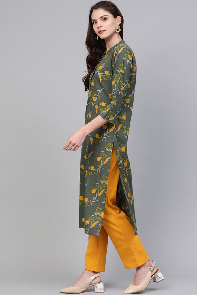   Cotton Fabric Printed Simple Function Wear Green Color Kurti