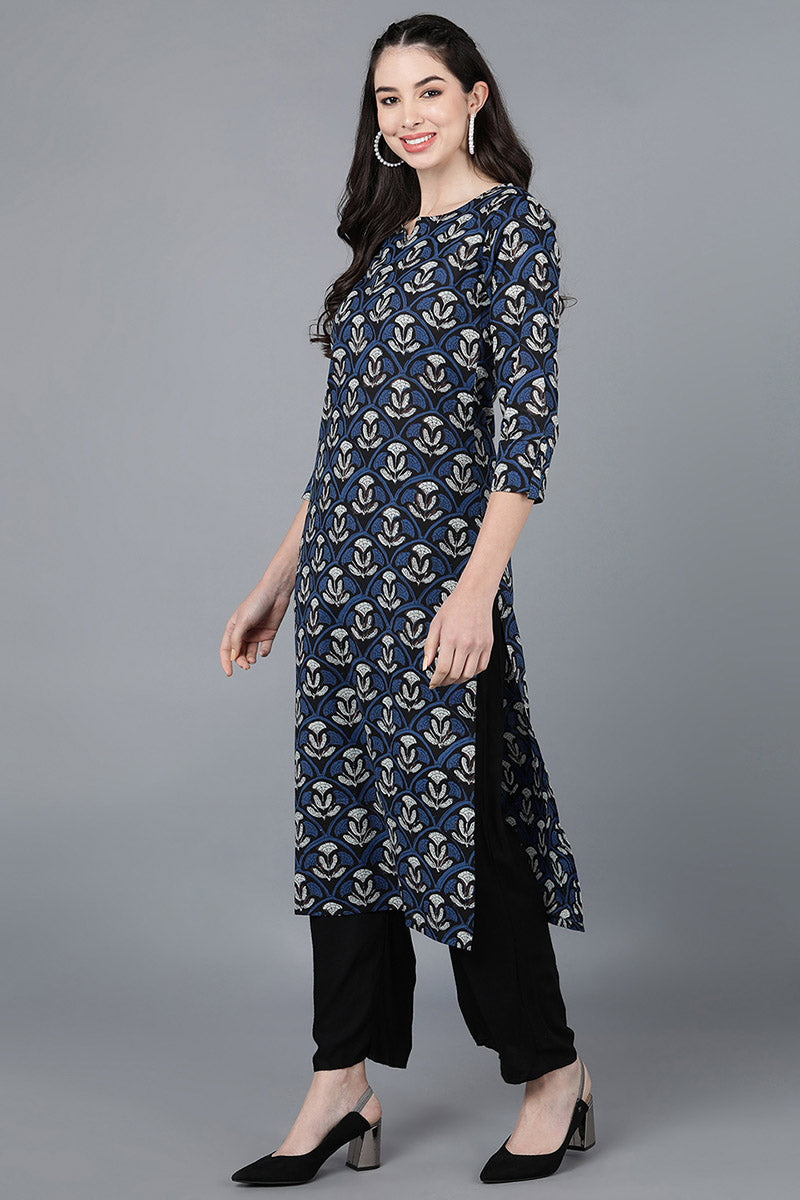  Women Cotton Navy Blue Printed Kurtas 