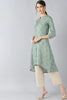  Women Green & Beige Printed A Line Kurta