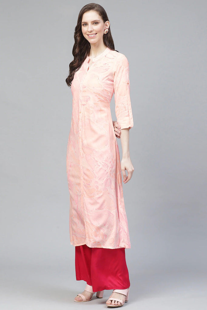  Women Pink Orange Printed A Line Kurta