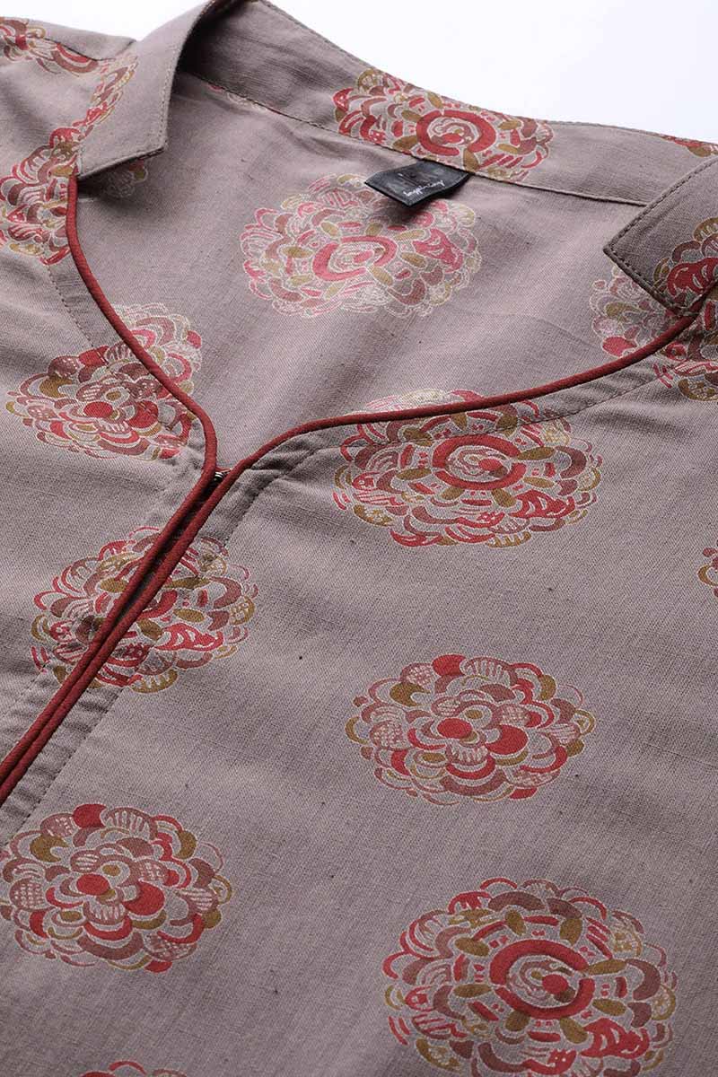   Regular Wear Cotton Fabric Printed Wine Color Simple Kurta And Palazzo Set