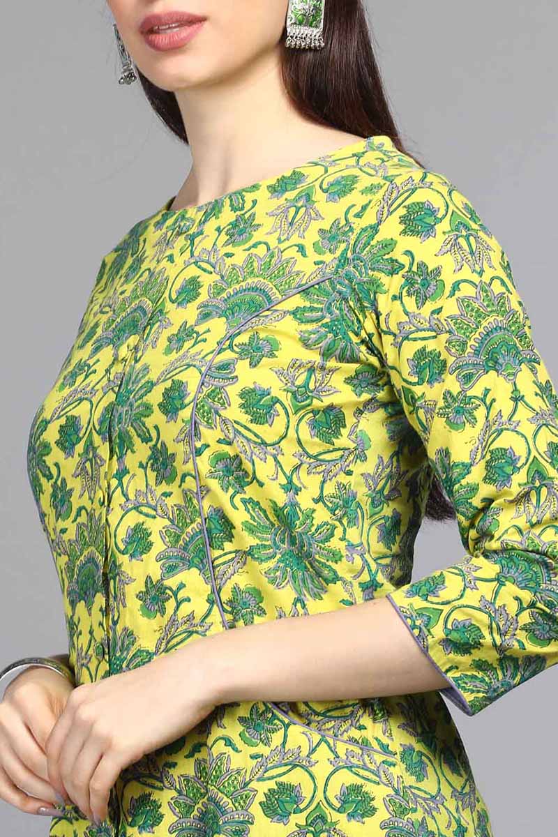   Cotton Printed Simple Function Wear Green Kurti