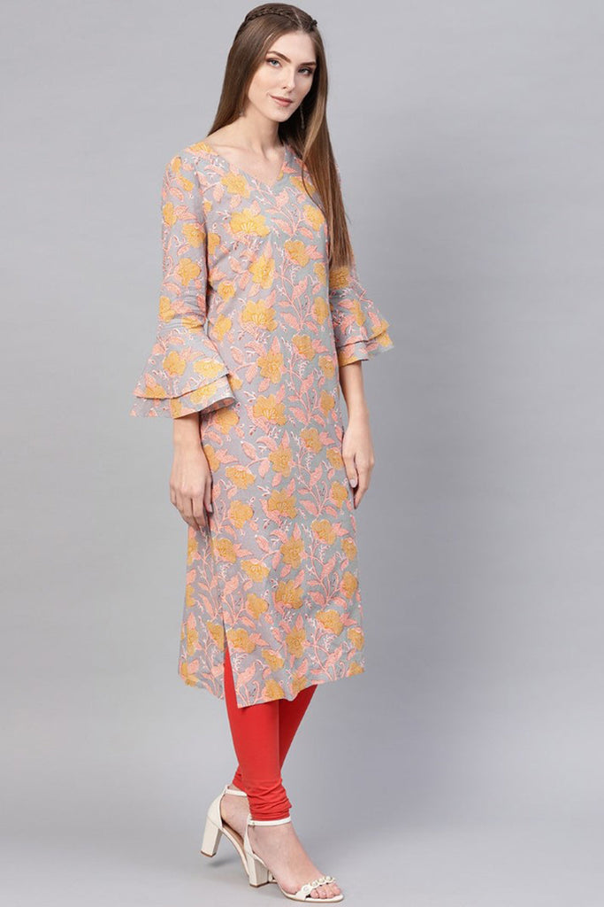   Daily Wear Dark Beige Color Cotton Fabric Printed Fancy Kurti