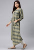 Women Grey And Beige Striped A Line Panelled Kurta with pockets VCK8125