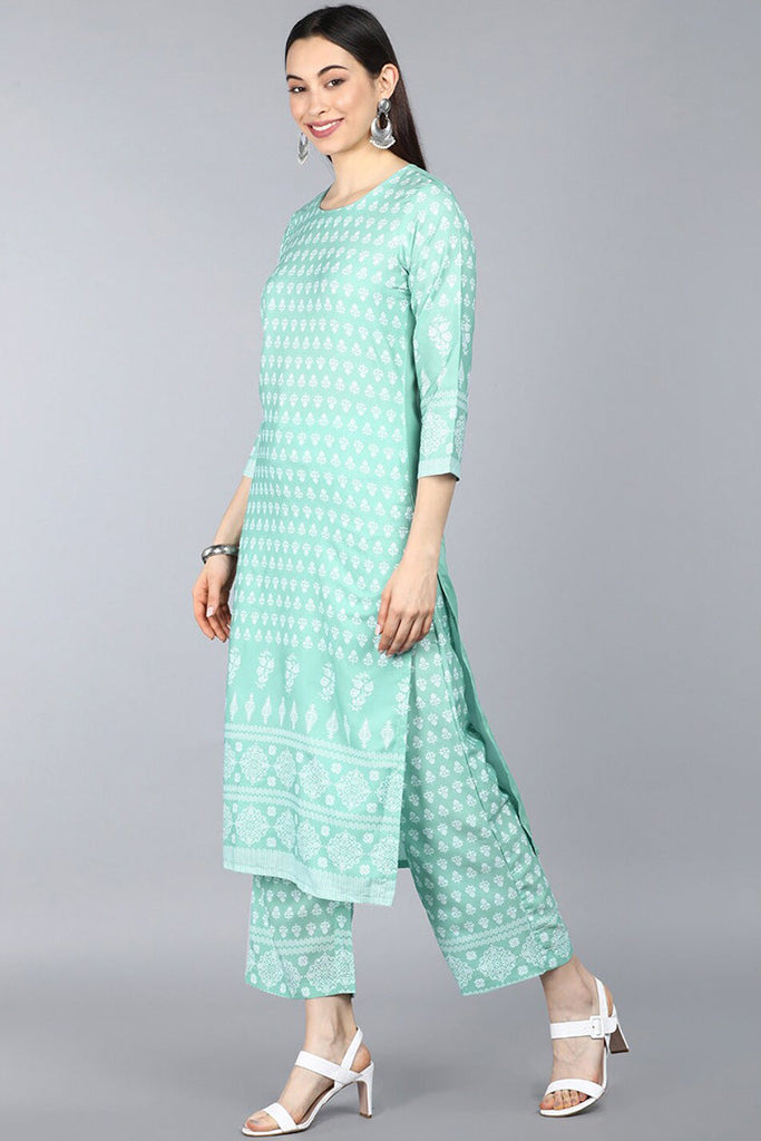  Women Sea Green Floral Printed Kurta with Trousers Dupatta