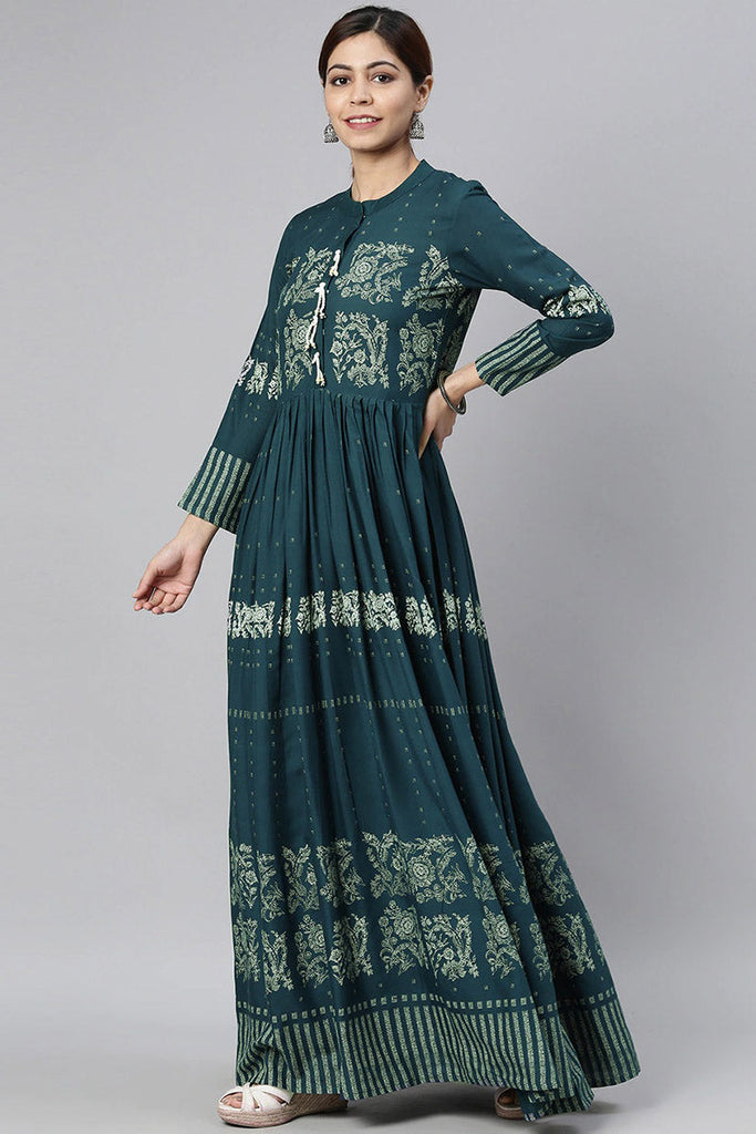  Women Teal Blue Floral Printed Kurta