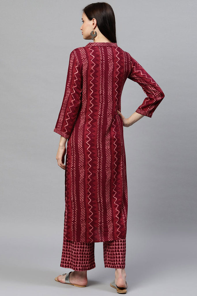   Regular Wear Cotton Fabric Printed Maroon Color Simple Kurta And Palazzo Set