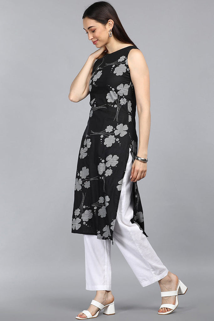  Women Black Floral Printed Kurta