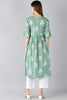   Cotton Green Floral Printed A Line Kurti