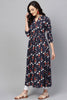  Women Navy Blue & Orange Printed A Line Kurta