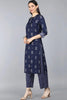  Women Navy Blue Floral Printed Kurta Set With Dupatta