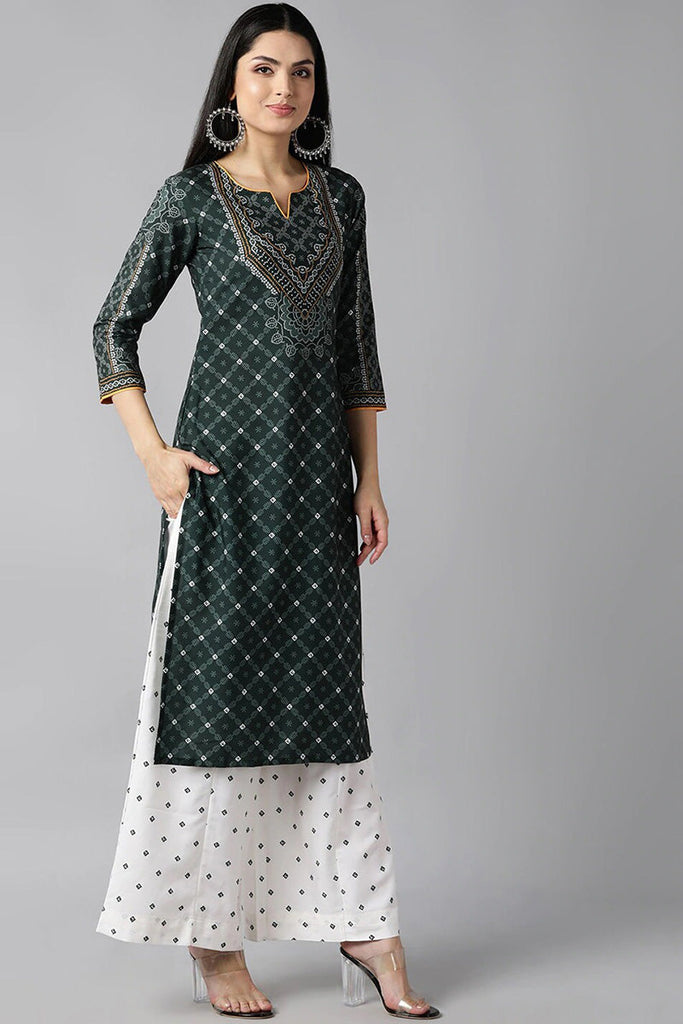  Women Green Ethnic Motifs Printed Regular Kurta with Palazzos With Dupatta Set