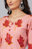   Pink & Red Screen Floral Printed Straight Kurta