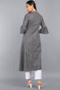   Charcoal Grey & White Striped A Line Kurta