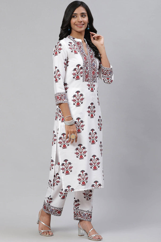  Women White Maroon Ethnic Printed Regular Kurta with Trousers With Dupatta