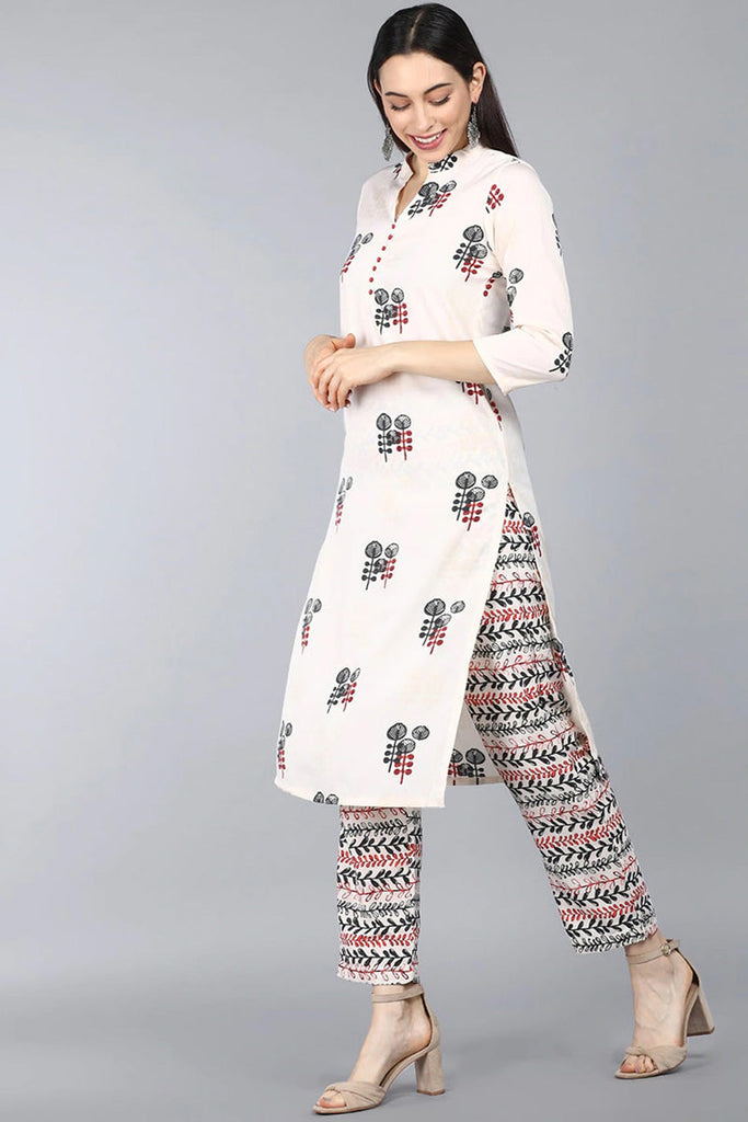  Women Off White Floral Printed Kurta with Trousers