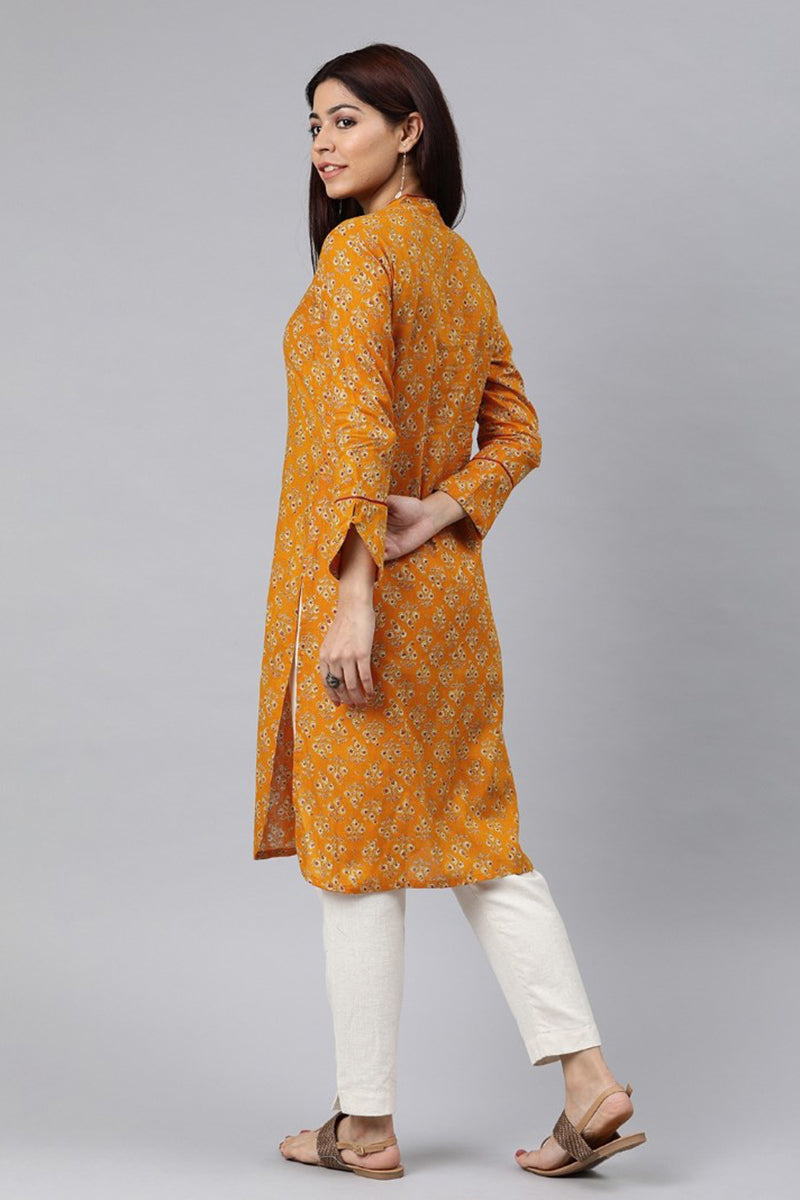  Women Mustard Yellow Ethnic Motifs Printed Kurta