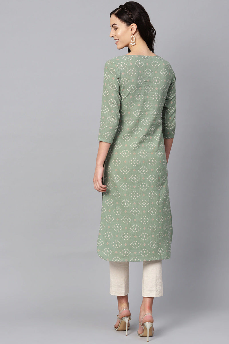 Sea Green Color Printed Trendy Kurti VCK1252