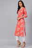   Coral Red & White Printed Straight Kurta