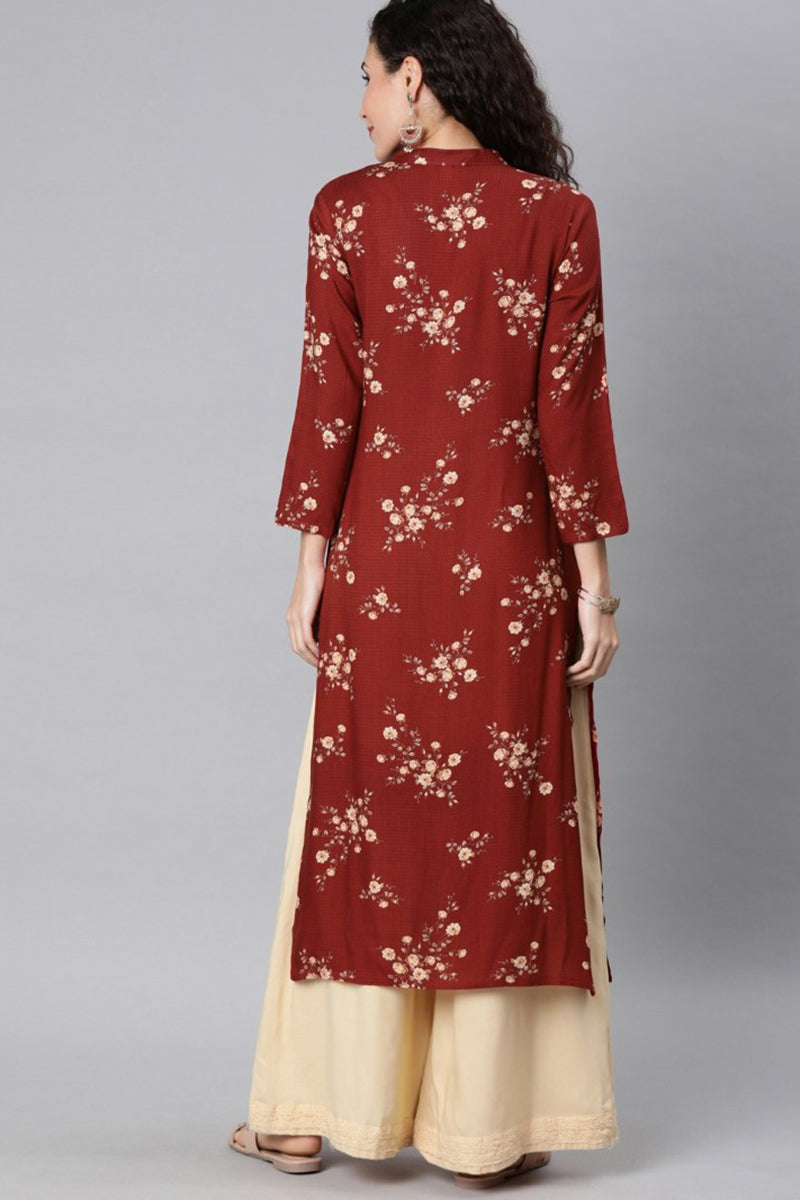   Maroon And Pink Printed Straight Kurta