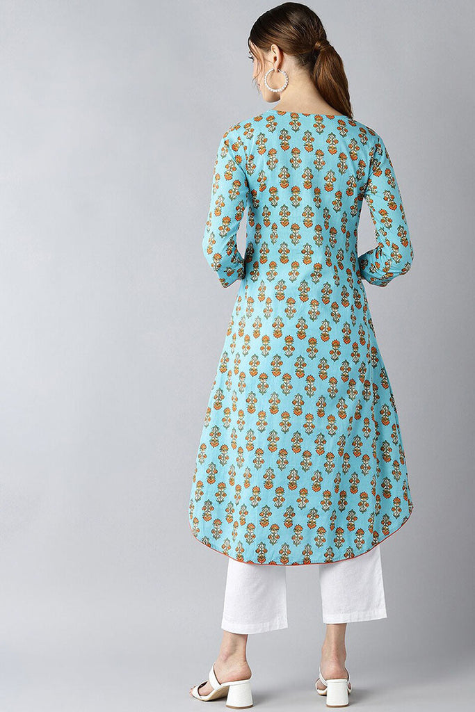   Occasion Wear Blue Printed Cotton Kurti