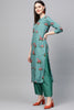   Cotton Fabric Trendy Festive Wear Light Cyan Color Printed Kurti