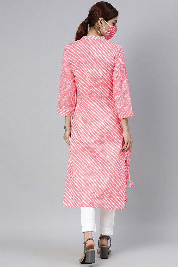  Women Pink Leheriya Printed Kurta