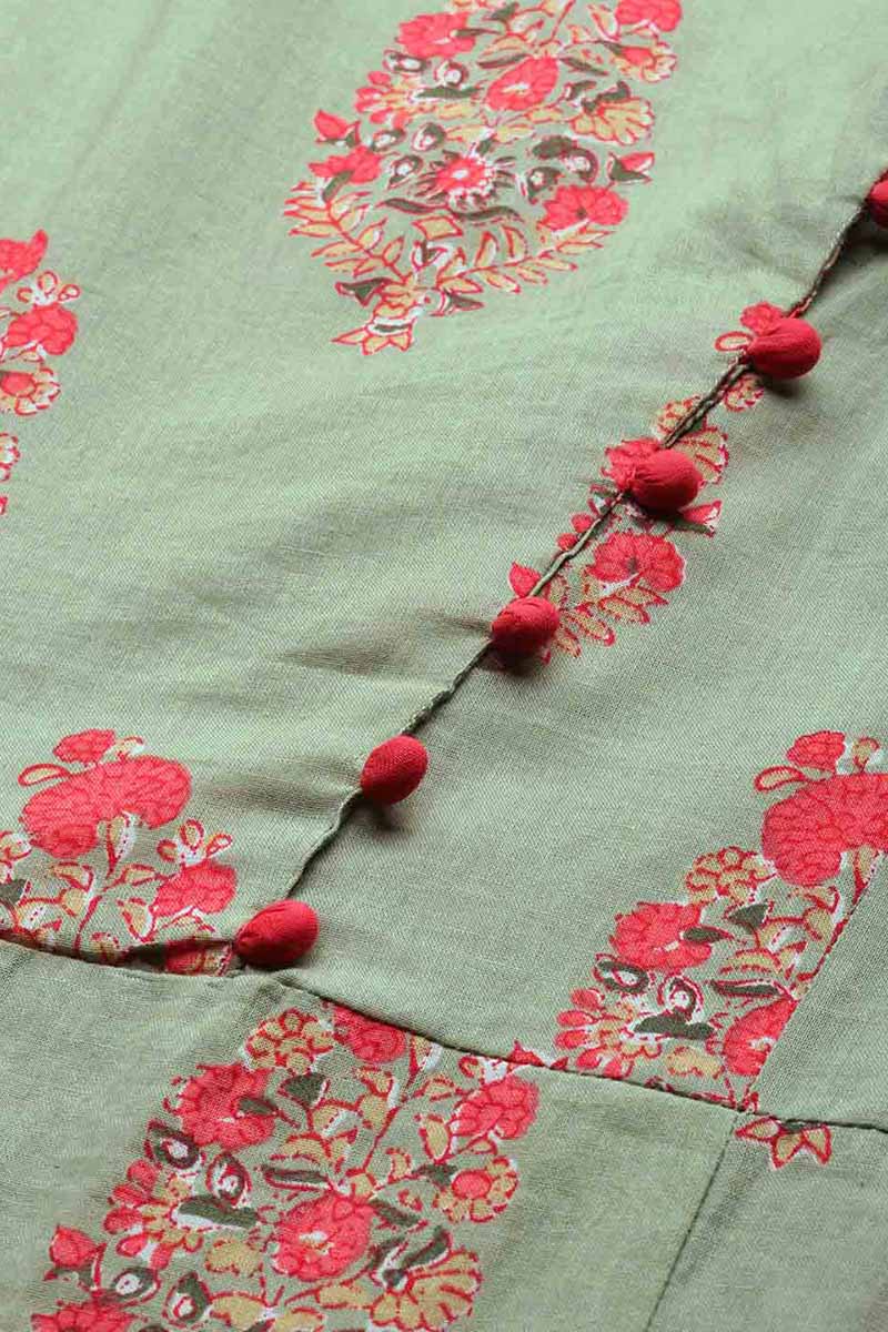   Green And Red Printed A Line Kurta