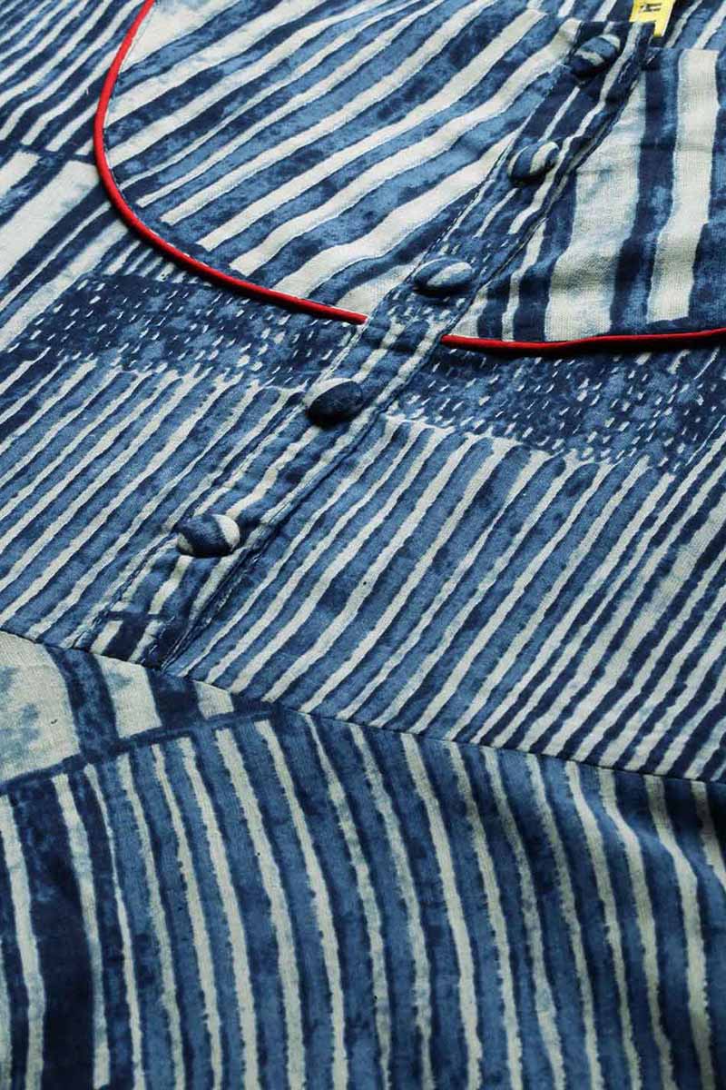   Navy Blue And White Striped A Line Kurta