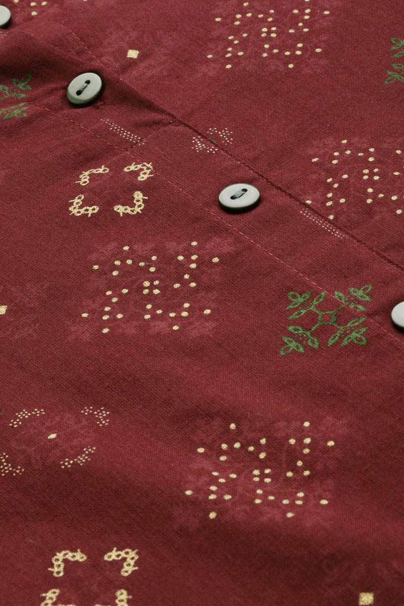   Maroon And Gold Coloured Printed Straight Kurta