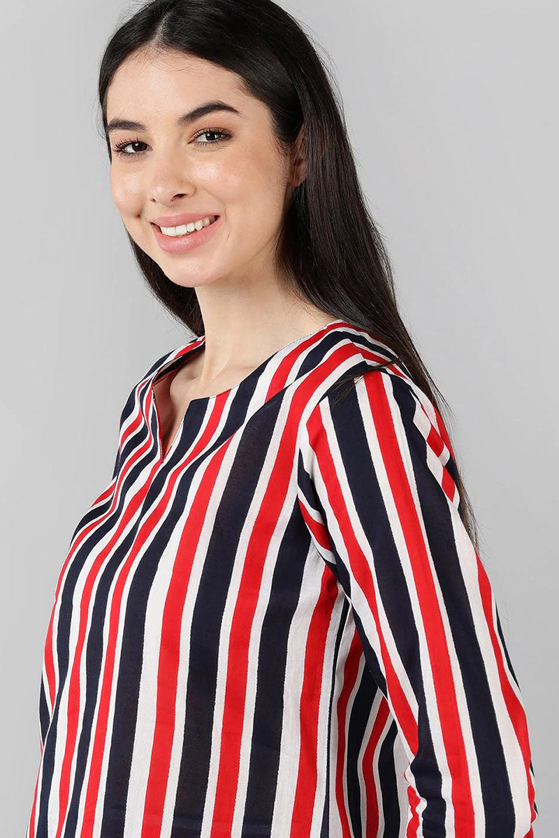  Women White Striped Printed Top