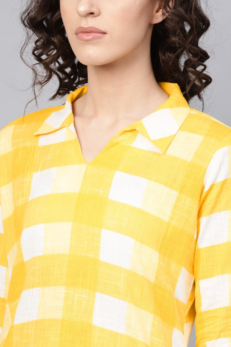   Cotton Fabric Printed Stylish Yellow Color Kurti