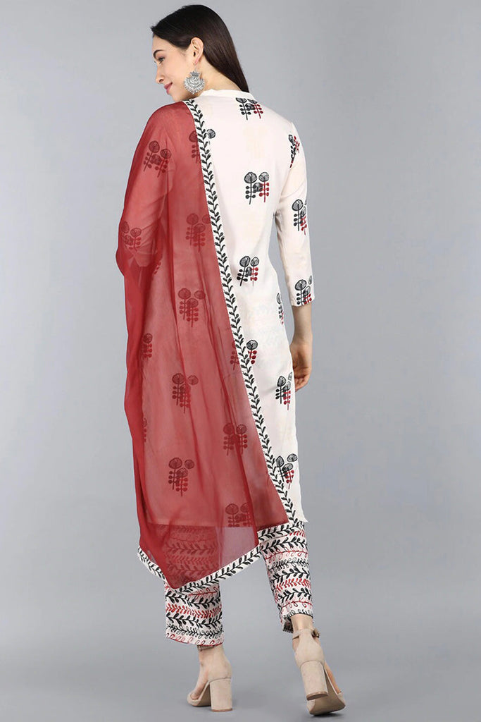  Women Off White Floral Printed Kurta with Trousers