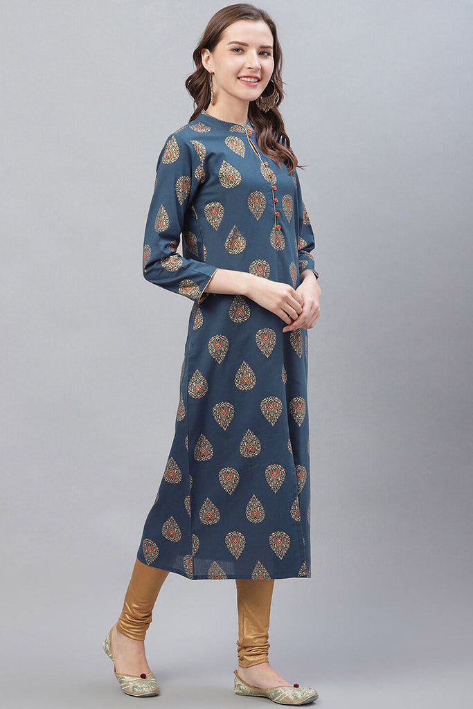   Printed Simple Navy Blue Kurti