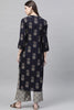   Regular Wear Cotton Printed Navy Blue Kurta & Palazzo Set 