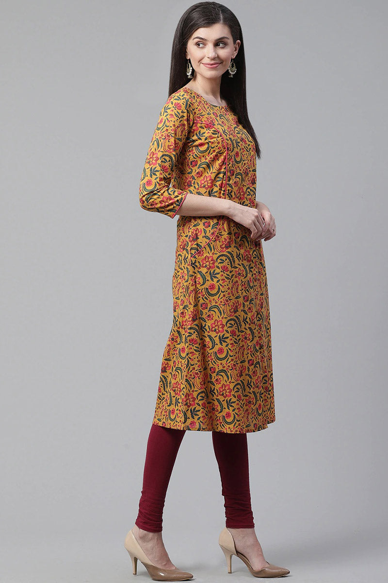   Cotton Trendy Festive Wear Orange Printed Kurti