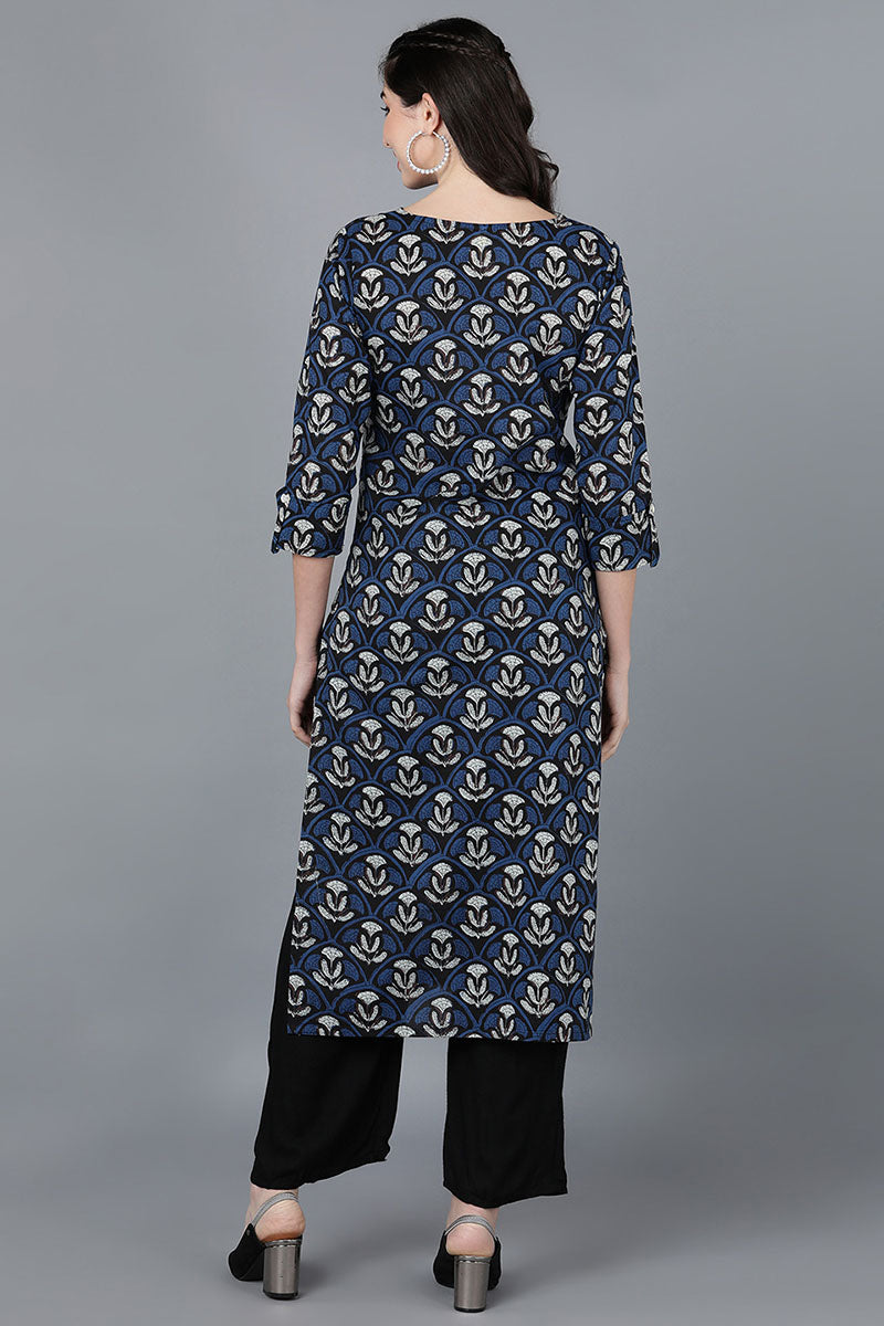  Women Cotton Navy Blue Printed Kurtas 