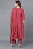  Women Red Poly Silk Embroidered Kurta Trousers With Dupatta