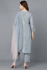  Women Grey Poly Silk Embroidered Kurta Trousers With Dupatta