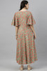  Women Green Pink Floral Printed Flared Sleeves Kurta